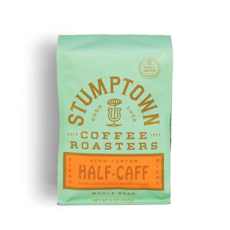 A bag of Stumptown Echo Canyon Half-Caff coffee